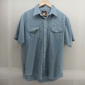 Vintage 90s Wrangler Striped Green White Pearl Snap Mens Large 16-16.5 Bowling